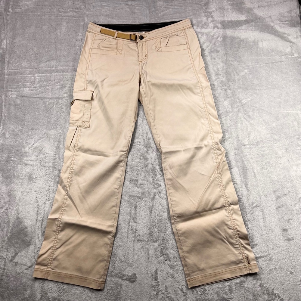 Prana Breathe Women Tan Khaki Cargo Hiking Pants Size S Built-in Belt